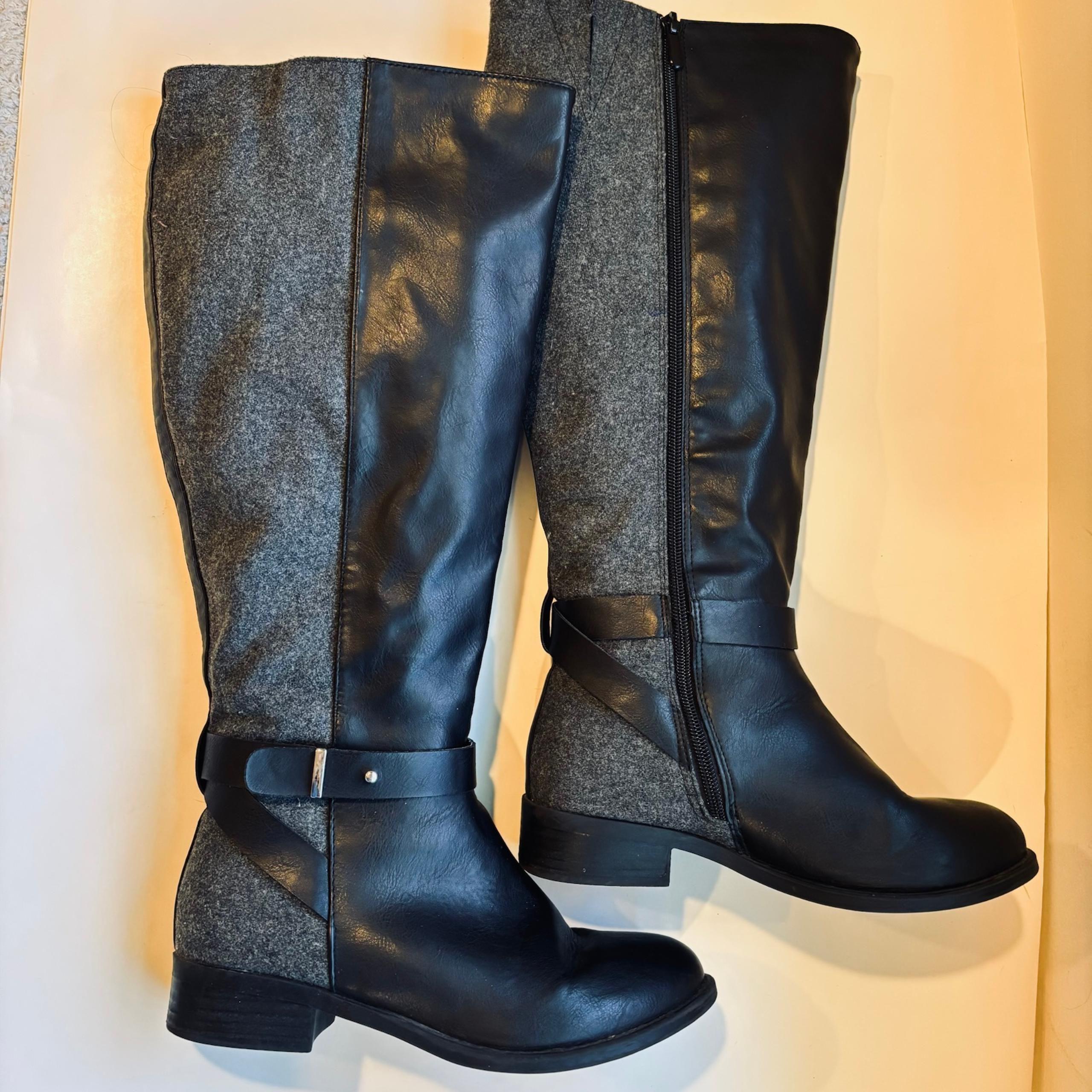 Torrid Riding Boot Black and Gray Women's Knee-High Zip Up Boot Size 6.5