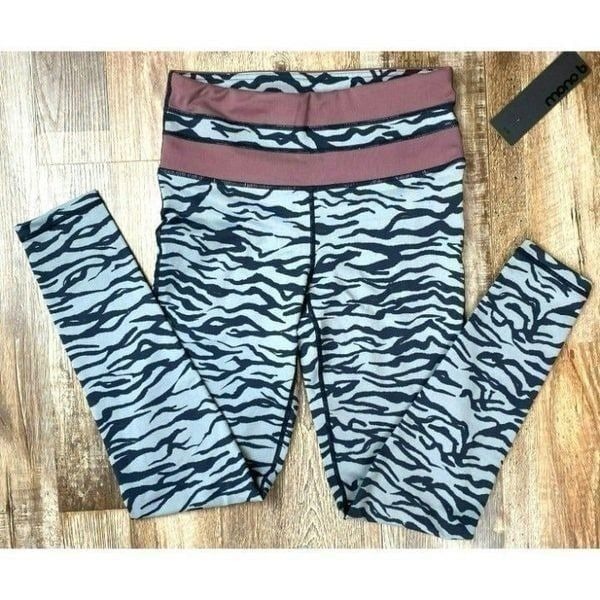 Mono B Grey Tiger Print Highwaist Leggings with Striped Band (S)