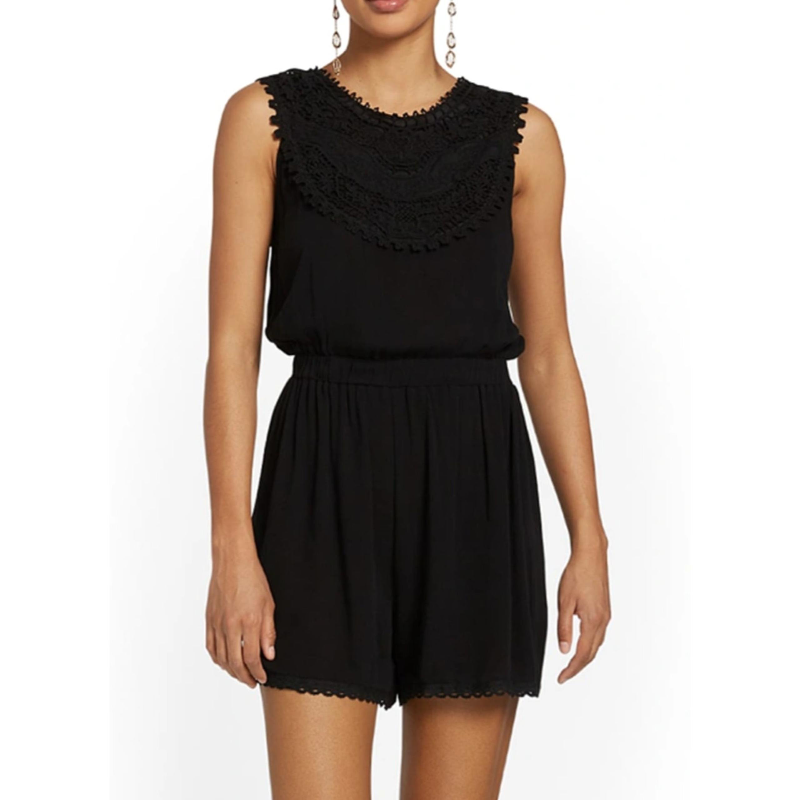 NEW YORK AND COMPANY Women's Crochet-accent Romper 100% Rayon Size XXL Black