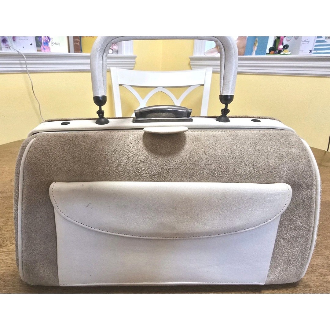Vintage TANO OF MADRID Beige Bag White Handle Handbag Made in Spain Need TLC HTF