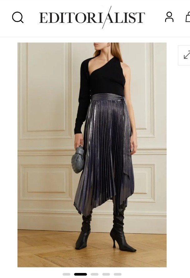Jonathan Simkhai Anne Belted Asymmetric Plissé-Lamé Midi Skirt