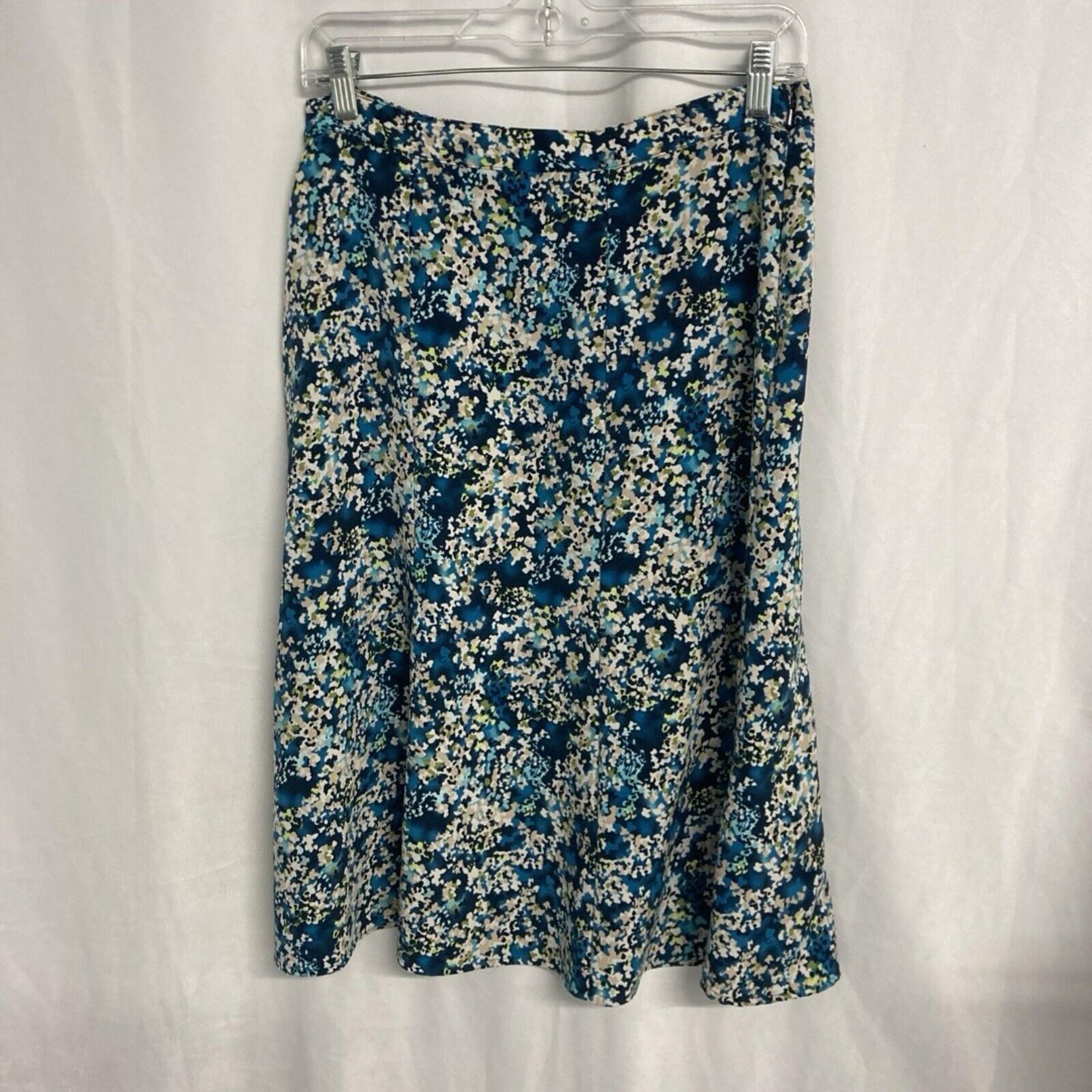 CHRISTOPHER & BANKS blue white floral side zip lined a-line skirt 4P
