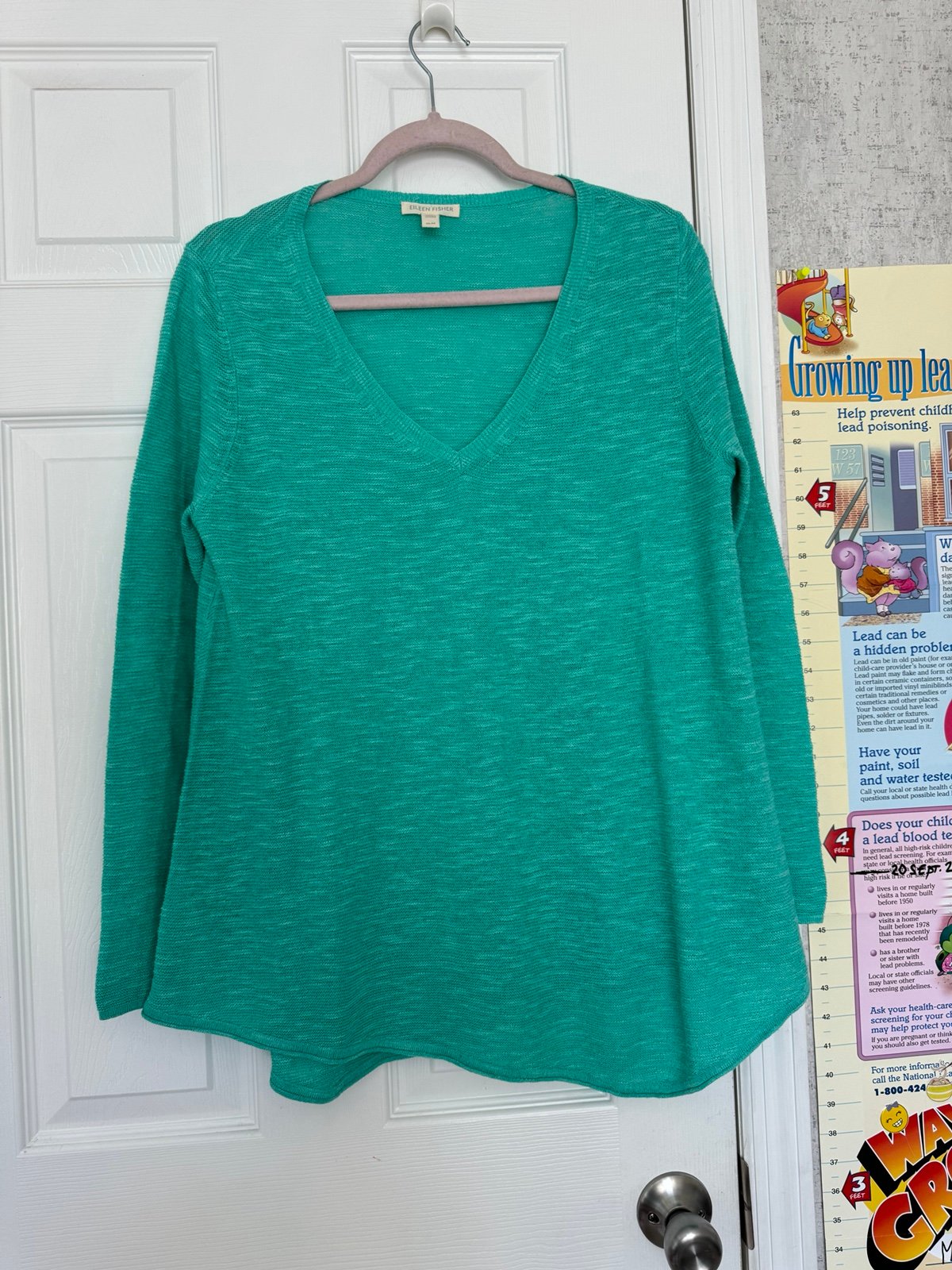NWOT Eileen Fisher Organic linen cotton Turquoise Top long sleeve Medium