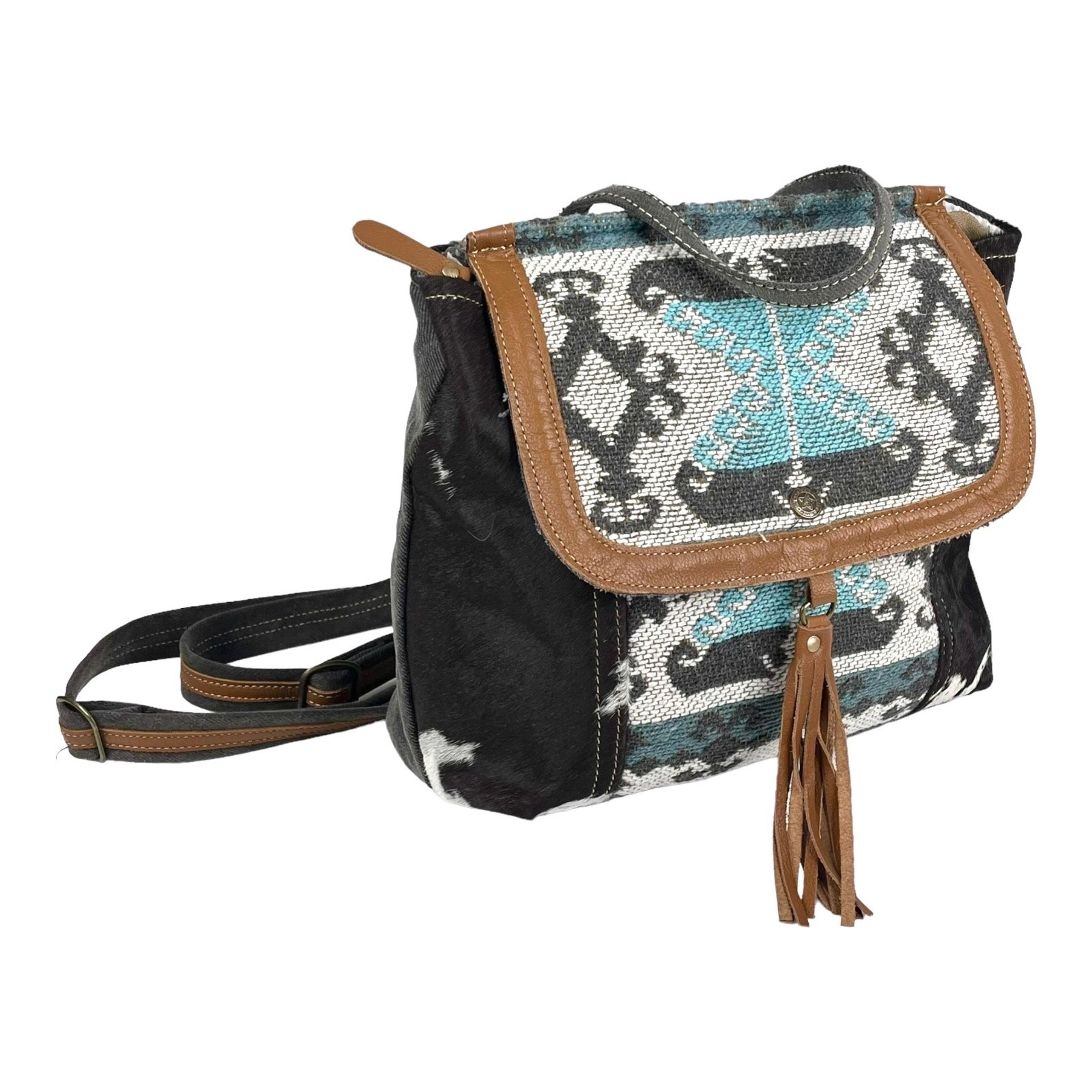 NEW Myra Tapestry & Leather Cowhide Hair BACKPACK HANDBAG 12x13" Purse Isabella