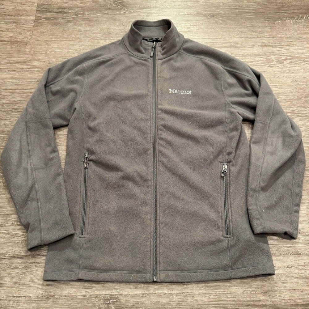 Marmot Jacket Mens Medium Gray Polartec Fleece Full Zip Pockets Gorpcore Hike