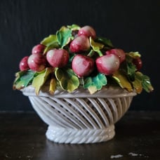 Vtg Golden Crown E & R Italy Ceramic Basket of Cherries Figurine, Ceramic Fruit