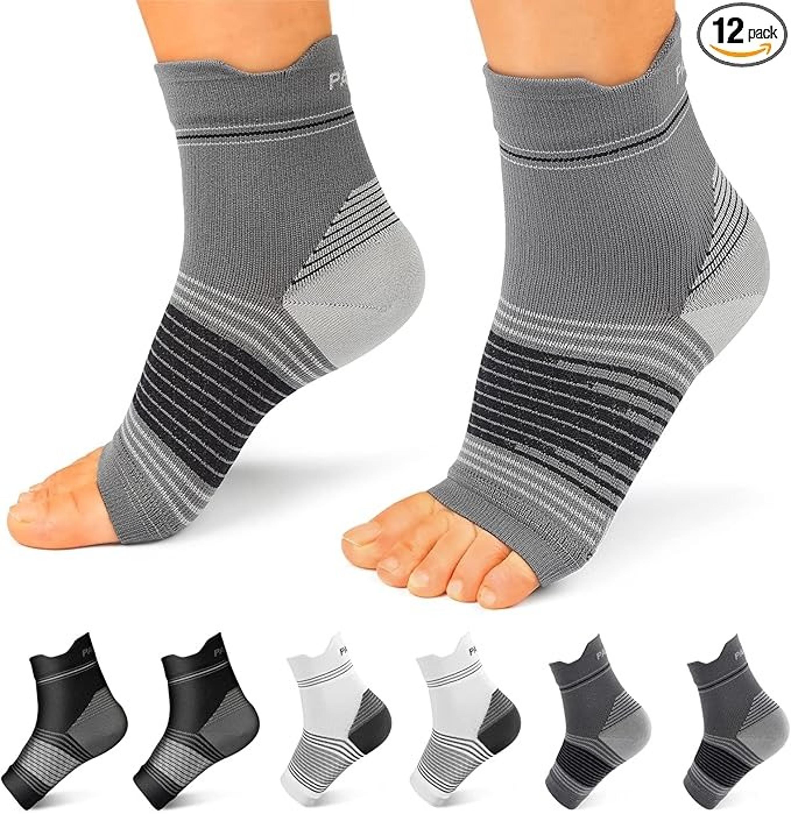 6 Pairs Plantar Fasciitis Compression Socks – Arch & Ankle Support Sleeves M