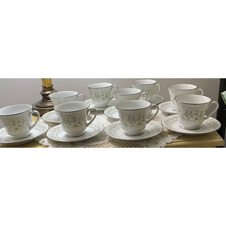 Noritake Savannah Floral Fine China Tea Cups & Saucers Set Of 9