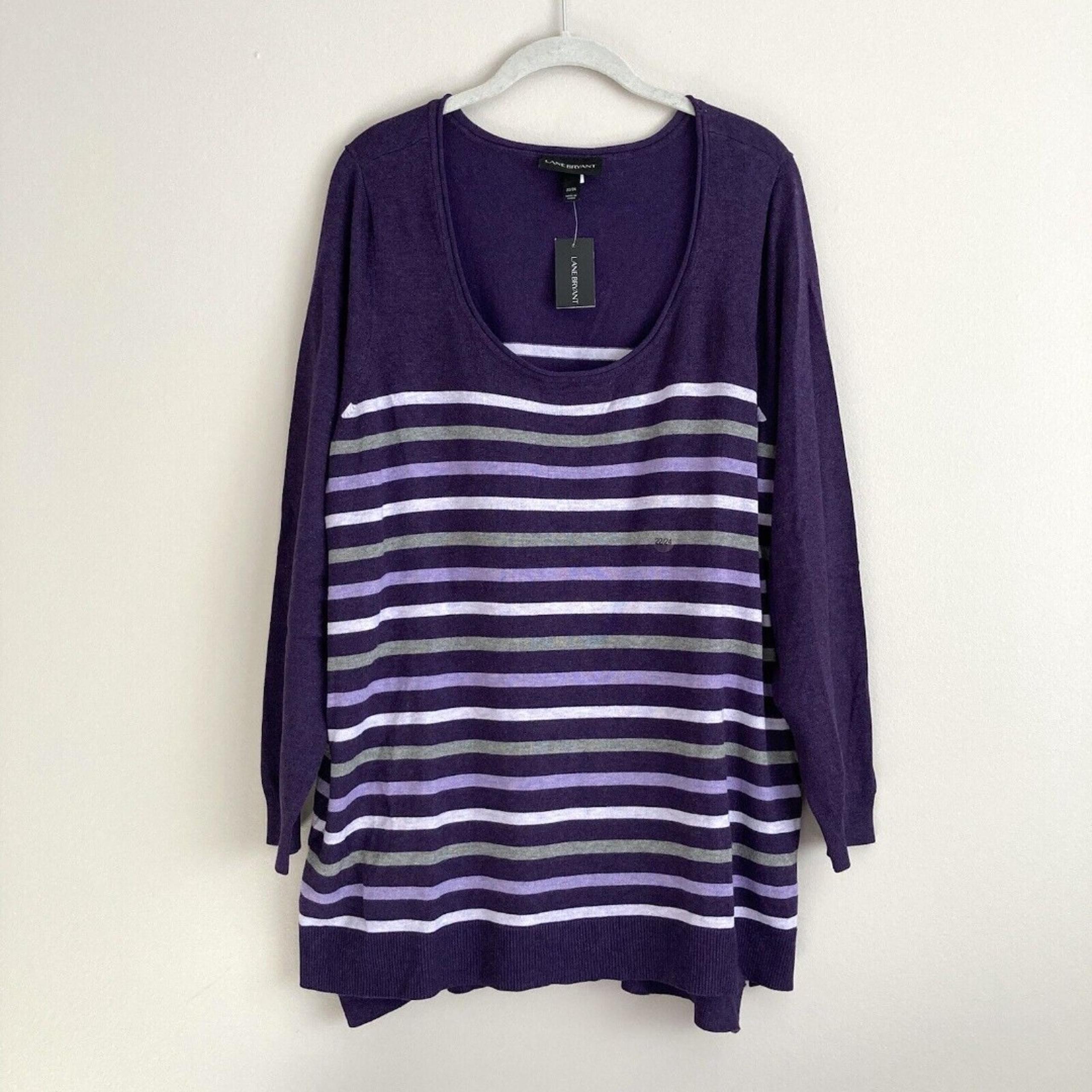 Lane Bryant Womens Plus Size 22/24 Purple Striped Sweater Tunic Scoop Neck
