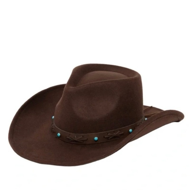 NWT Frye Brown Turquoise Detail Cowgirl hat