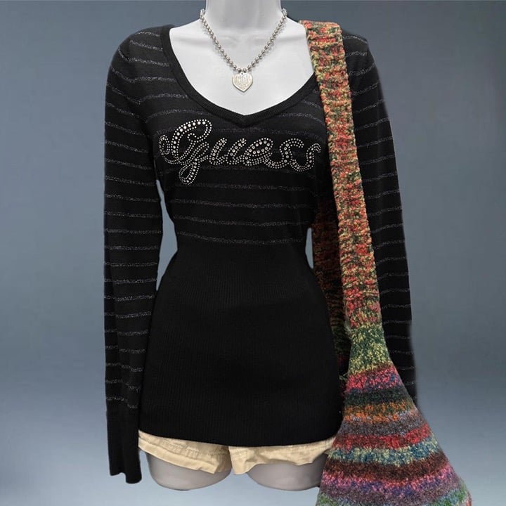 y2k striped rhinestone top