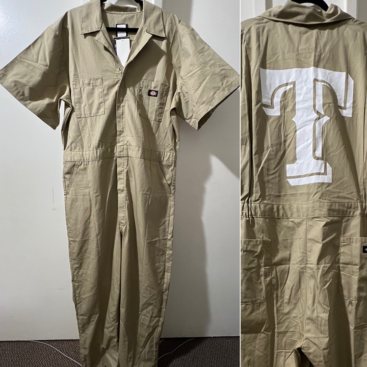 NWT Retro Dickies T Short Sleeve Coveralls Workwear Size XLT Khaki Beige