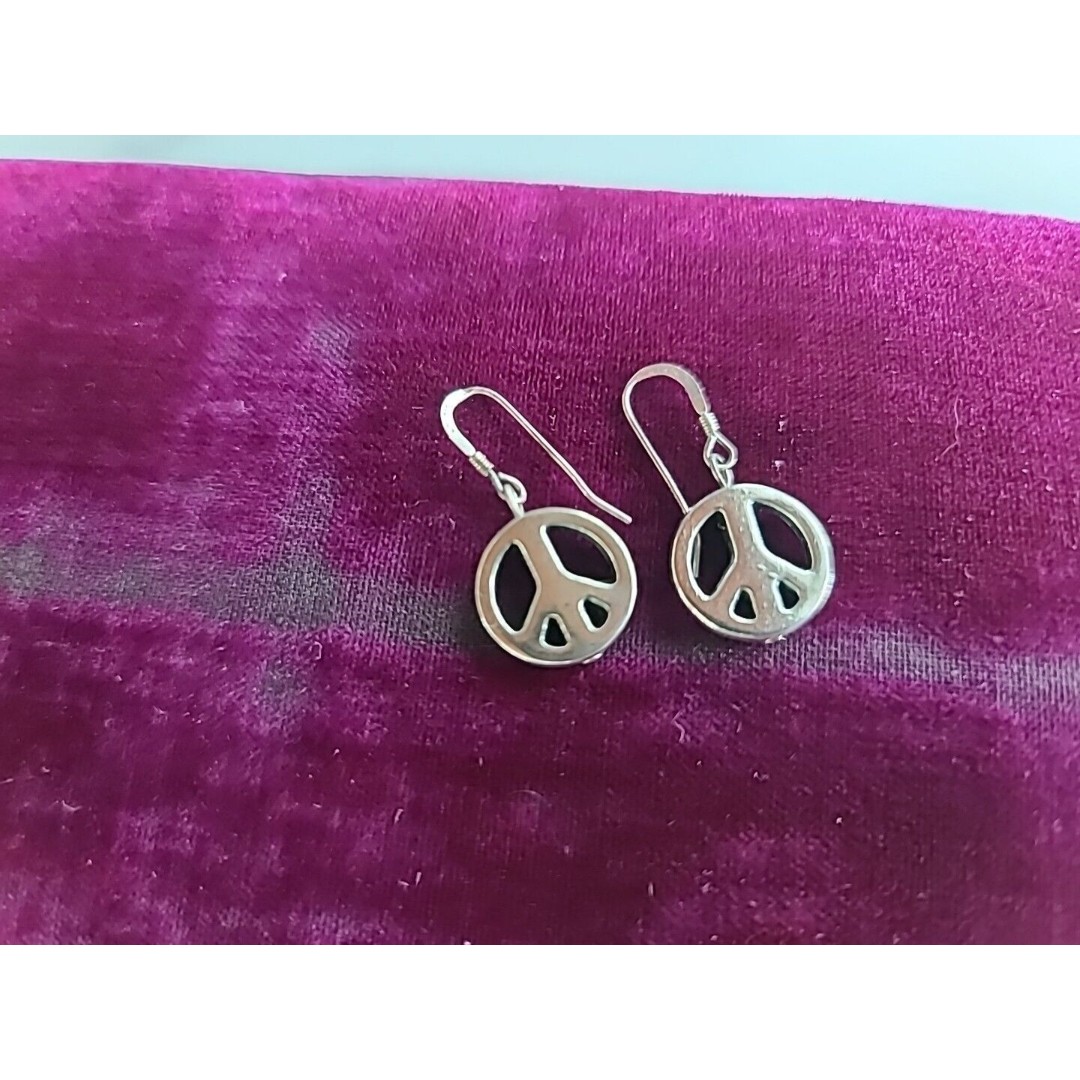 925 Peace Sign Dangling Pierced Earrings Vintage
