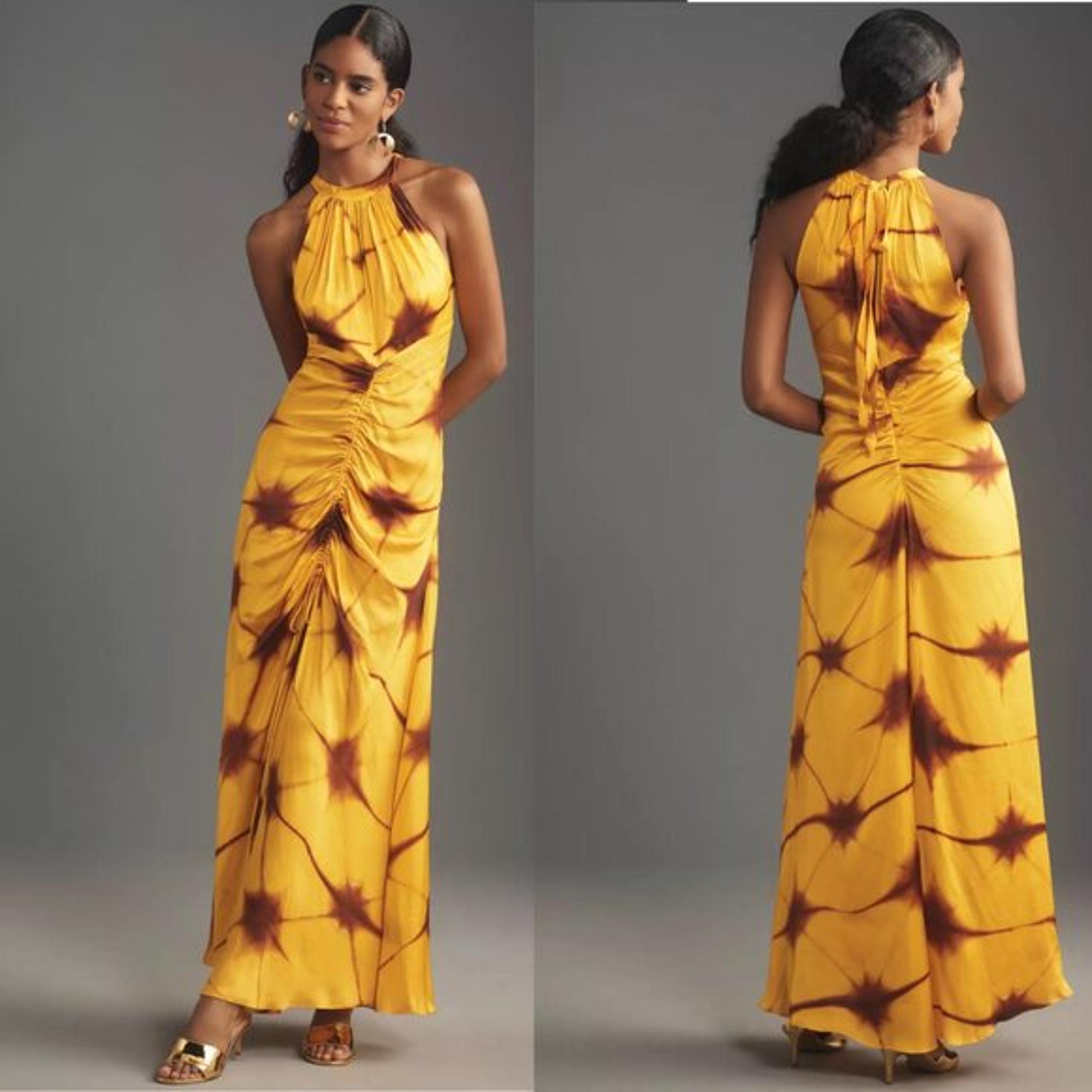Anthropologie Atsu Halter Ruched Maxi Dress size S new with tag nwt yellow
