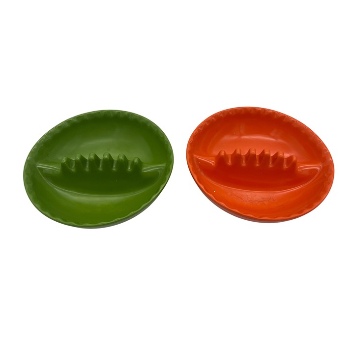 Set of 2 Anholt Ashtrays Green & Orange Oval Plastic Retro Mod USA
