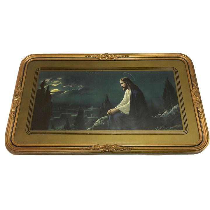 Vintage MCM Large 39”x23” Jesus Print- Gold Gilt Wood Frame. Mt Olives-Giovanni