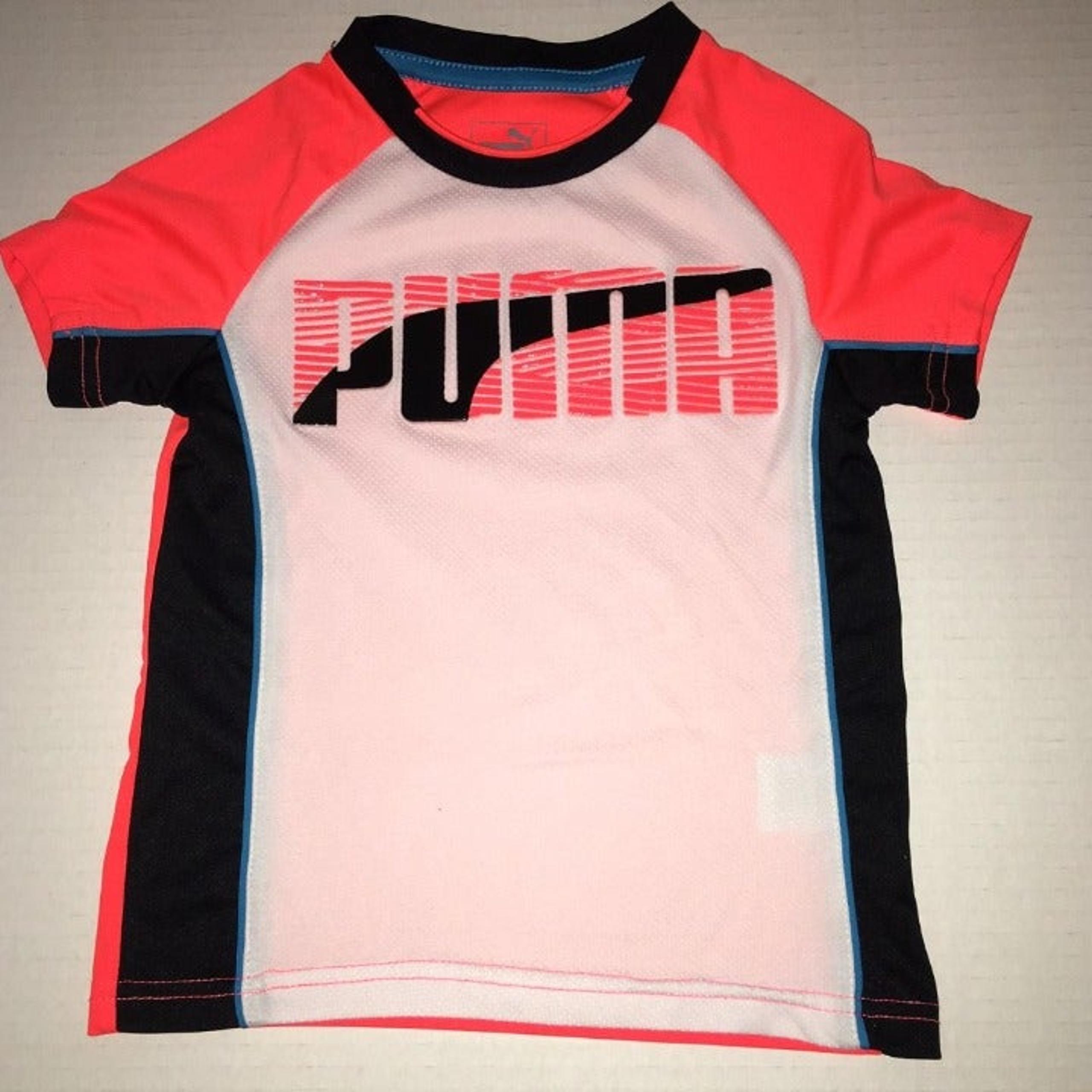 Boy's Short Sleeve T-Shirt - White, Orange, Black & Blue - Size 4 - PUMA