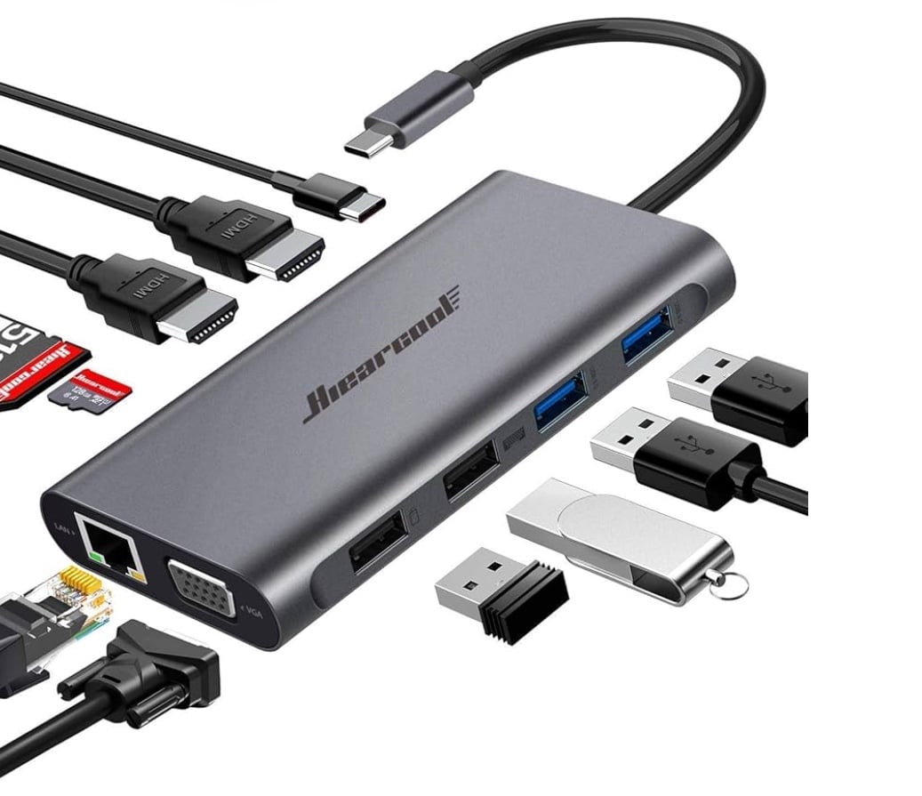 Hiercool USB C Hub, USB-C Laptop Docking Station, Compatible Dell Lenovo Windows