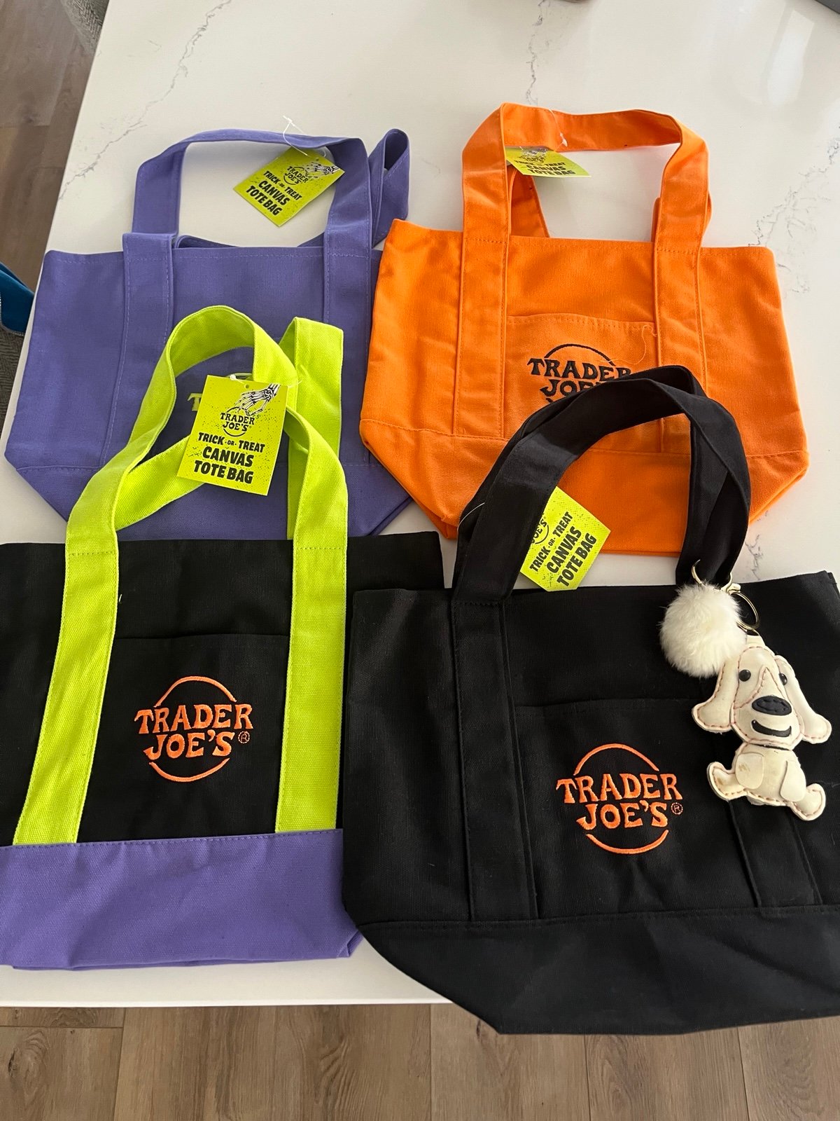 Trader Joe mini halloween tote bags with cute doggy charm