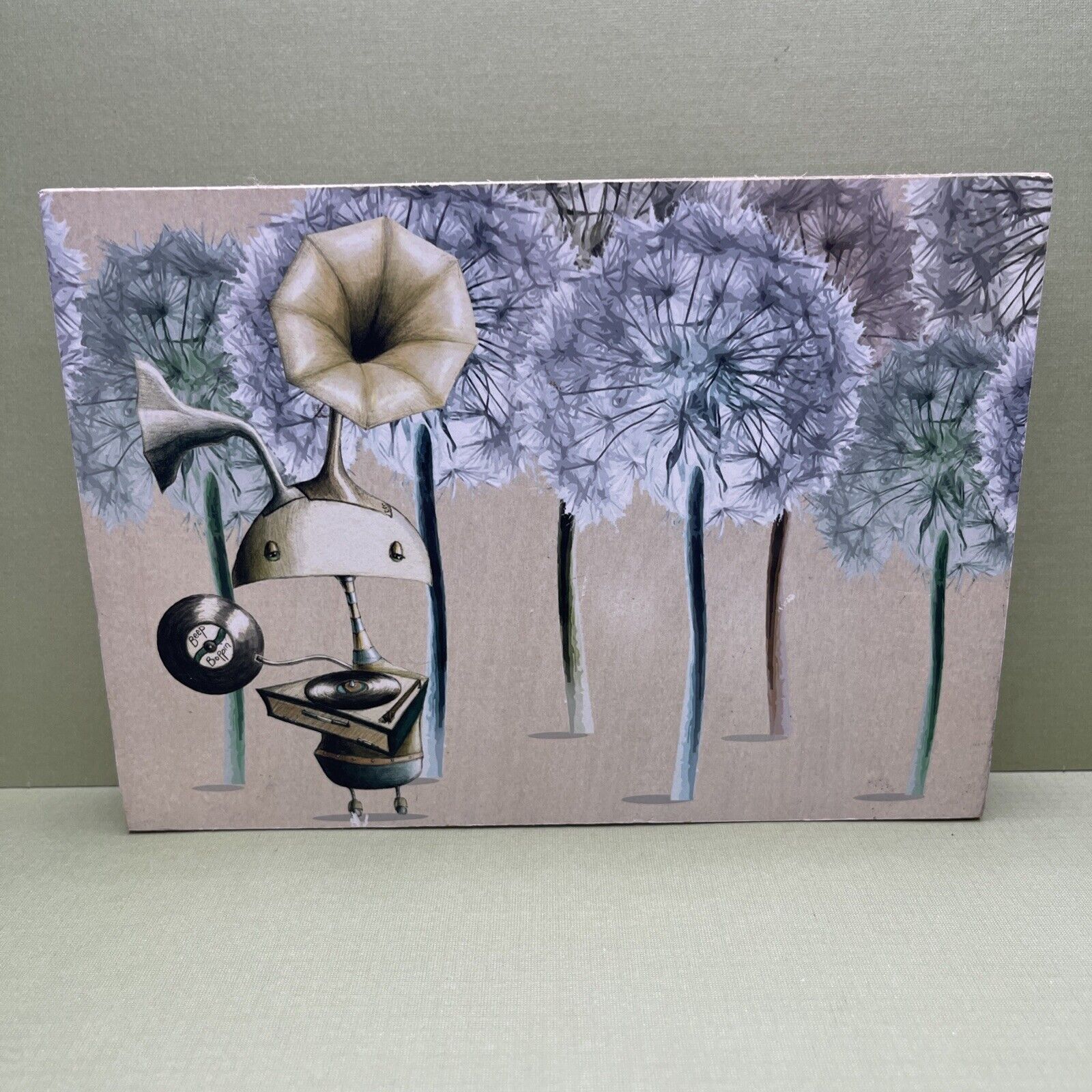 Art Print on Wood Numbered Signed Maggie Hurley Dandelions Records Vinyl Small