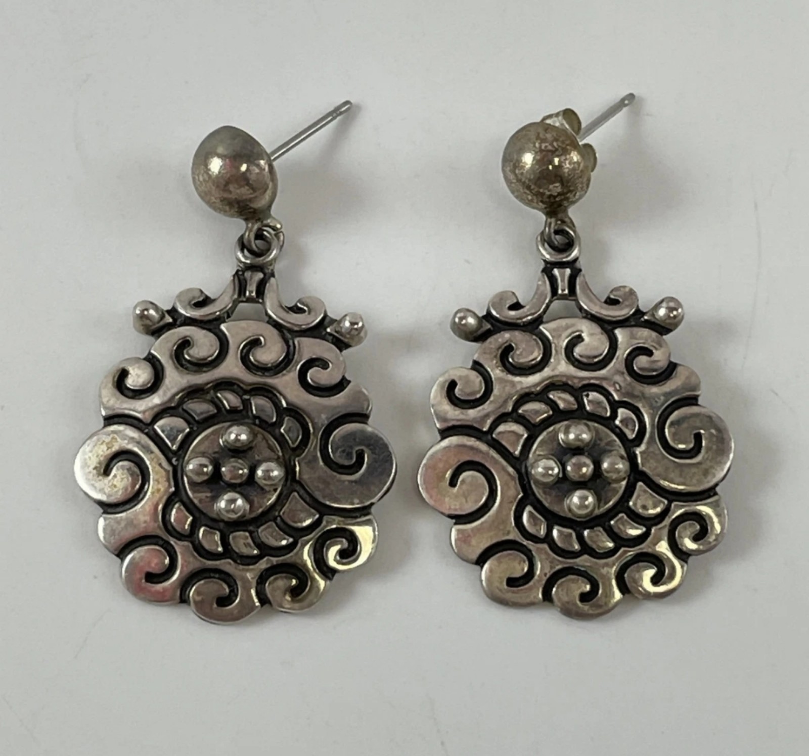 TAXCO MEXICO Elegant Silver Swirl Earrings Sterling Silver 925 Artisan Stamped