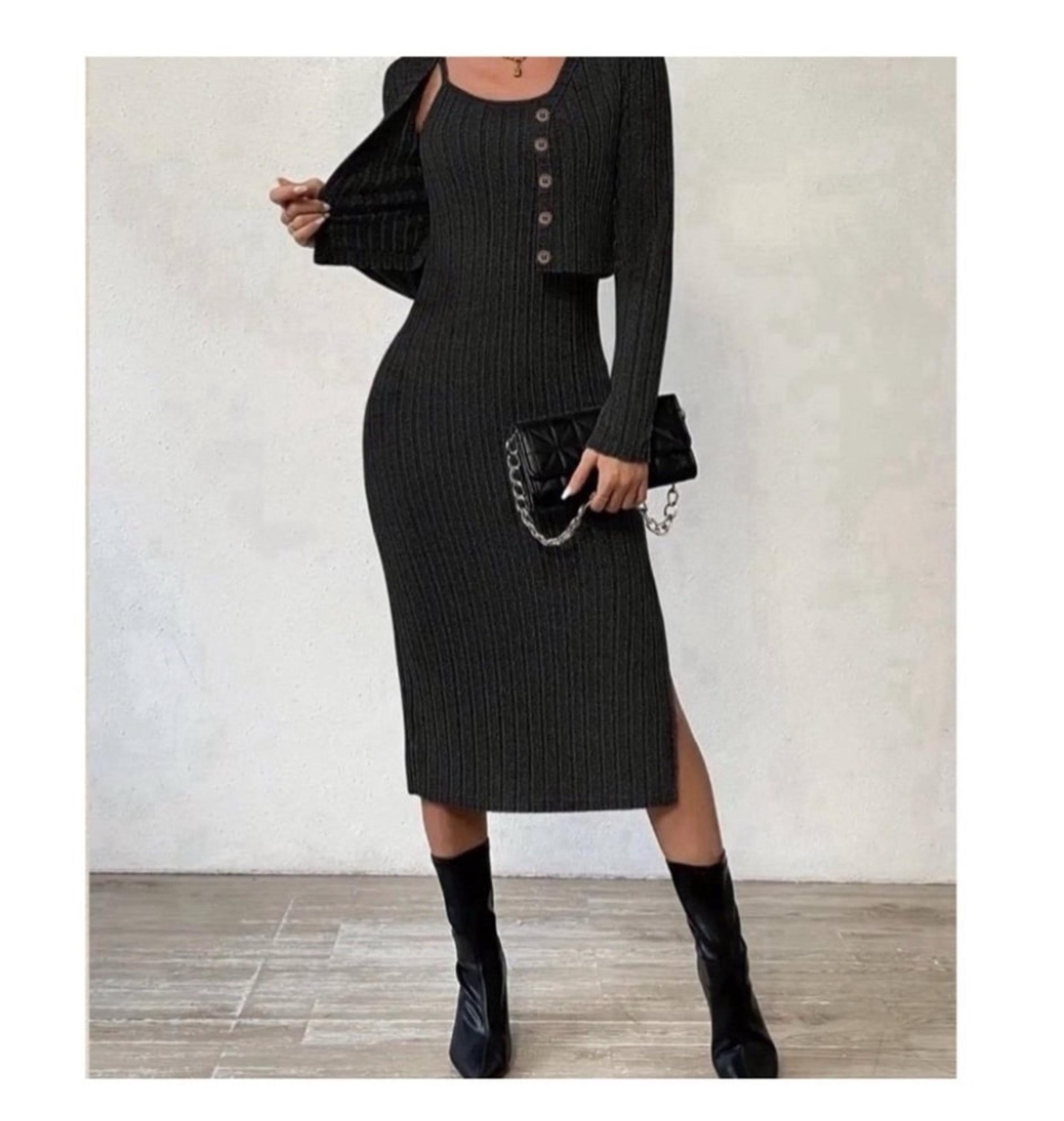 New 2pc Women’s Sleeveless Bodycon Dress With Button Up Cardigan