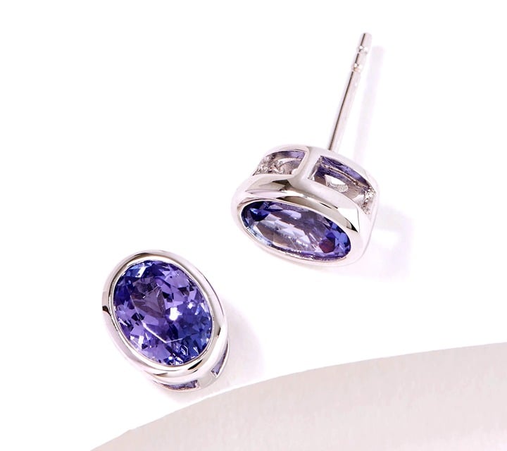 Affinity Gems Tanzanite Oval-Cut Sterling Silver Stud Earrings NIB