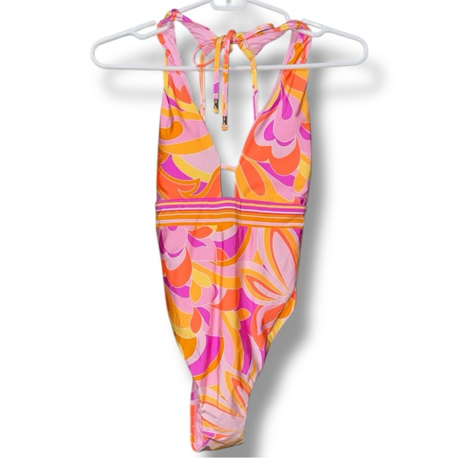 Sunshine 79 women’s size 2 multi Plunge Mio One Piece Swimsuit removable pads