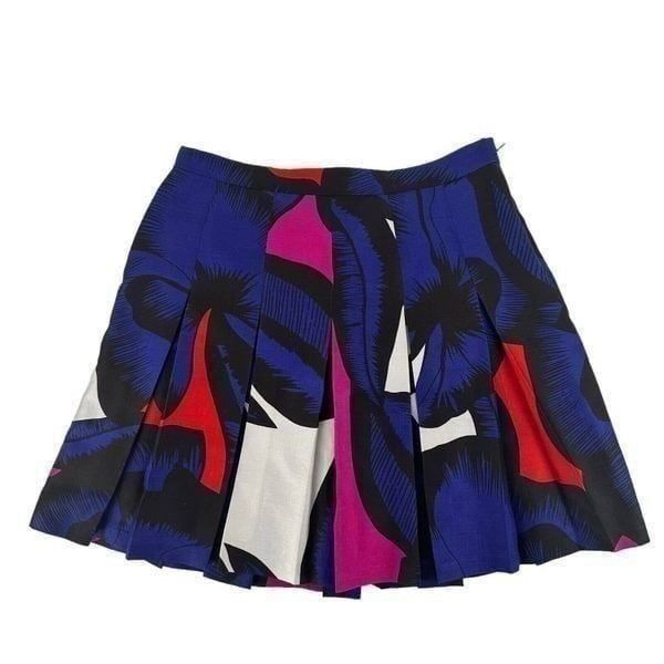 Diane Von Furstenberg Gemma Skirt Pleated Mini Silk Blend Size 8 Blue Multicolor