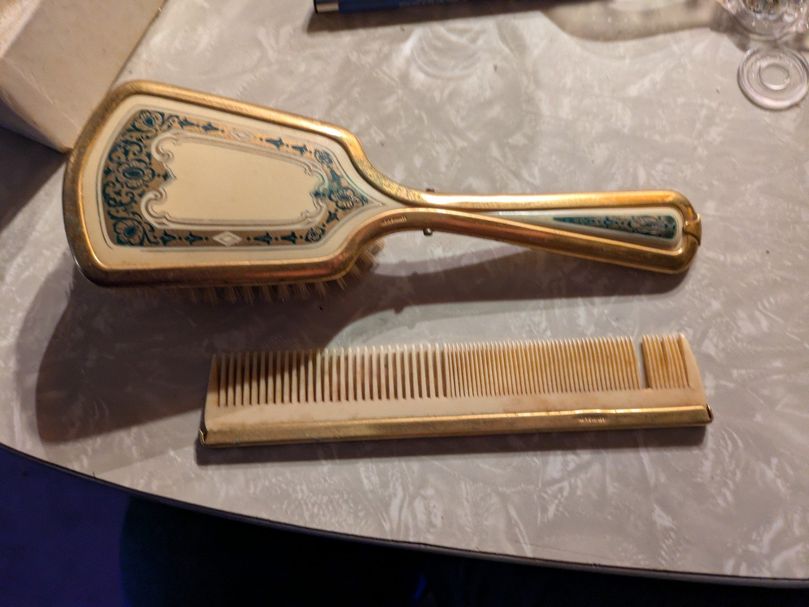 German silver comb and brush set