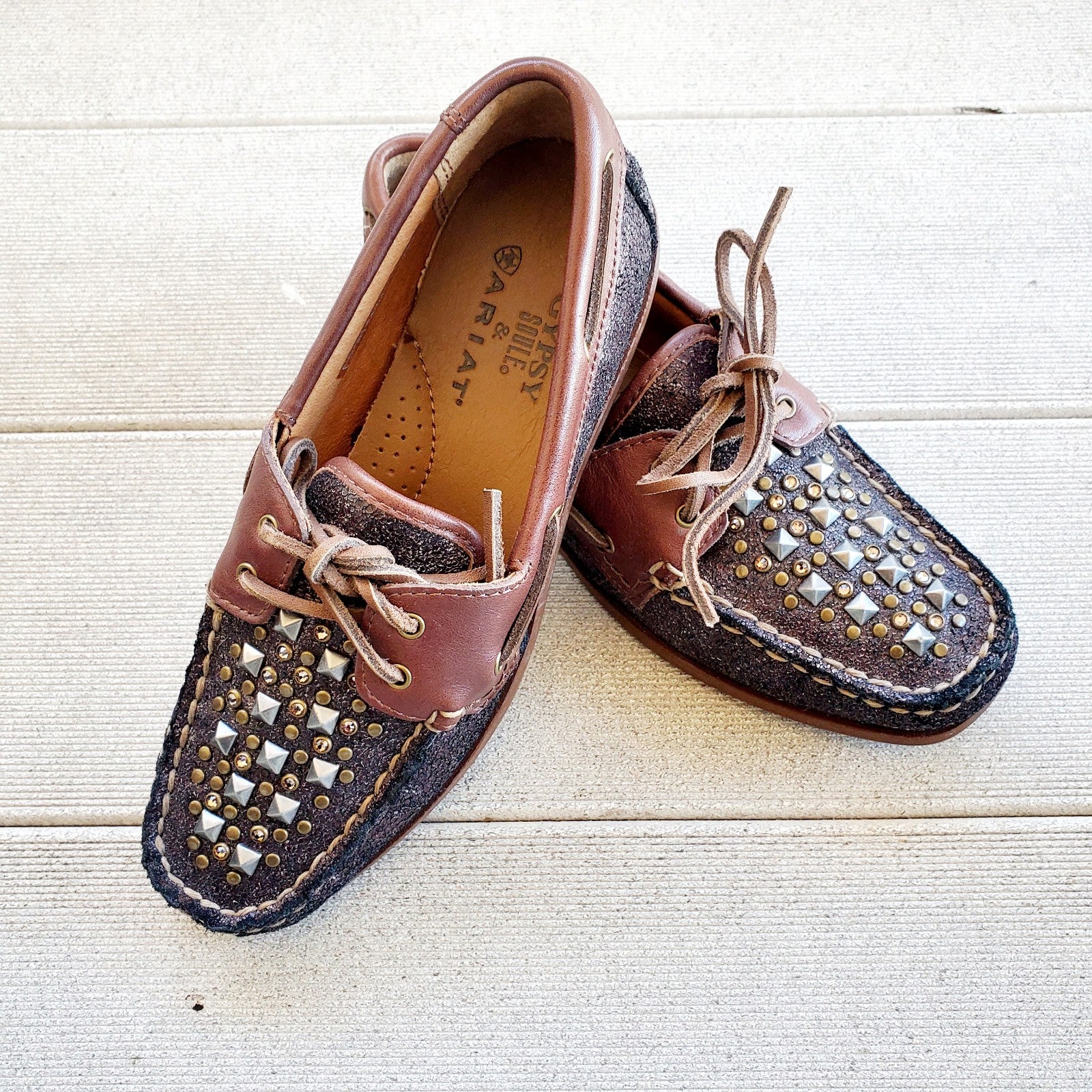 Gypsy Soule & Ariat Rockin’ Gypsy Studded Womens Leather Loafer Black And Brown