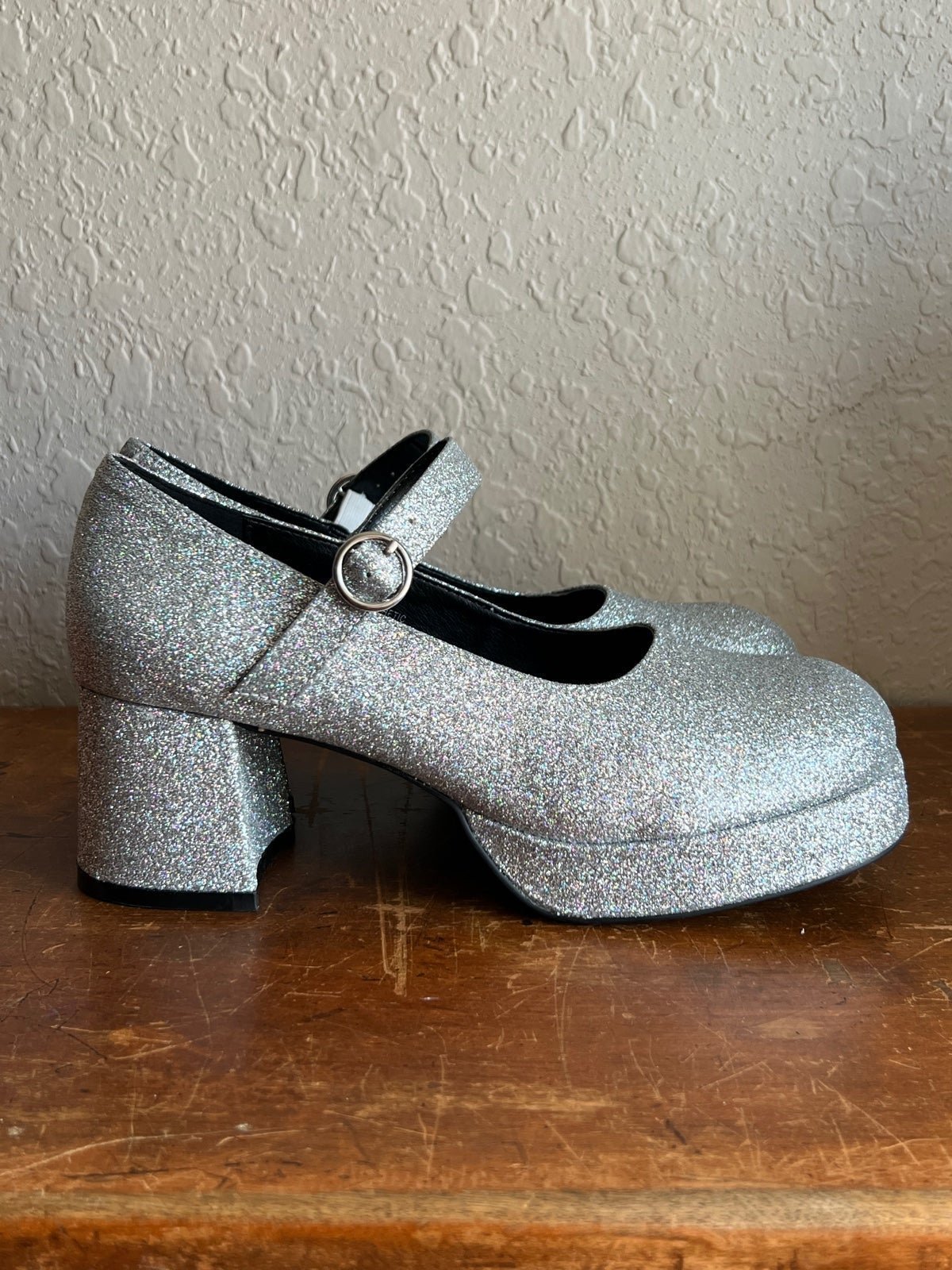 Silver glitter Mary Janes sparkly shoes