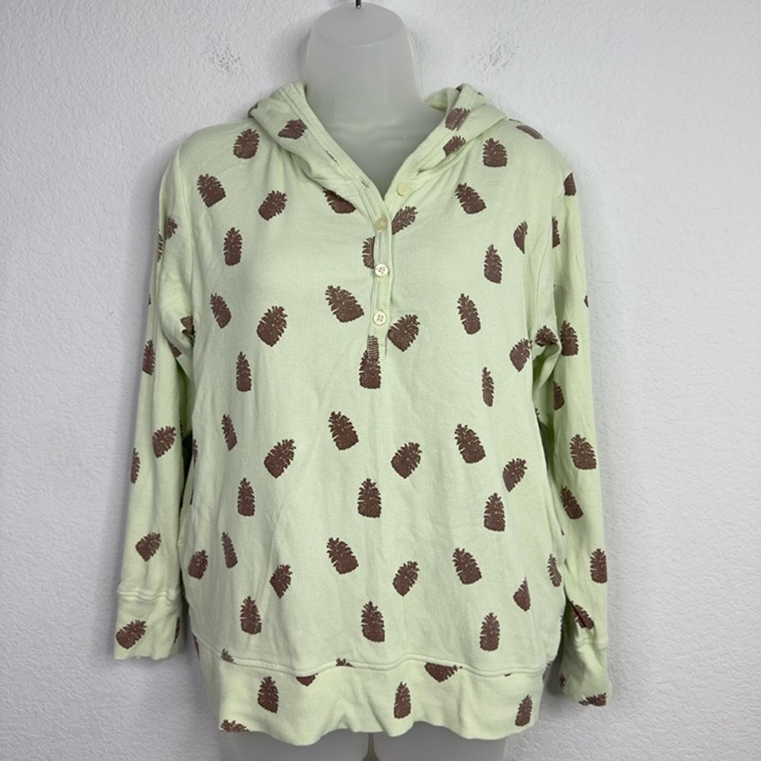 Kate Quinn Shirt Women S Green Organic Pinecone Ribbed Hoodie Long Sleeve Casual