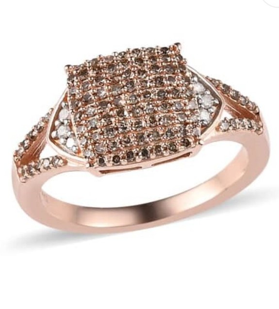 Natural champagne and white diamond ring size 6