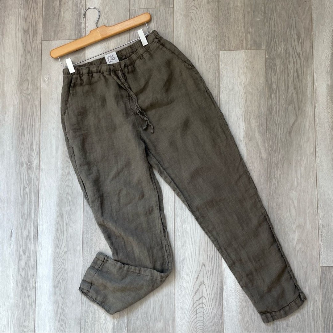 Lotus Eaters Linen Pull On Pants Green (small) lagenlook minimalist summer woven