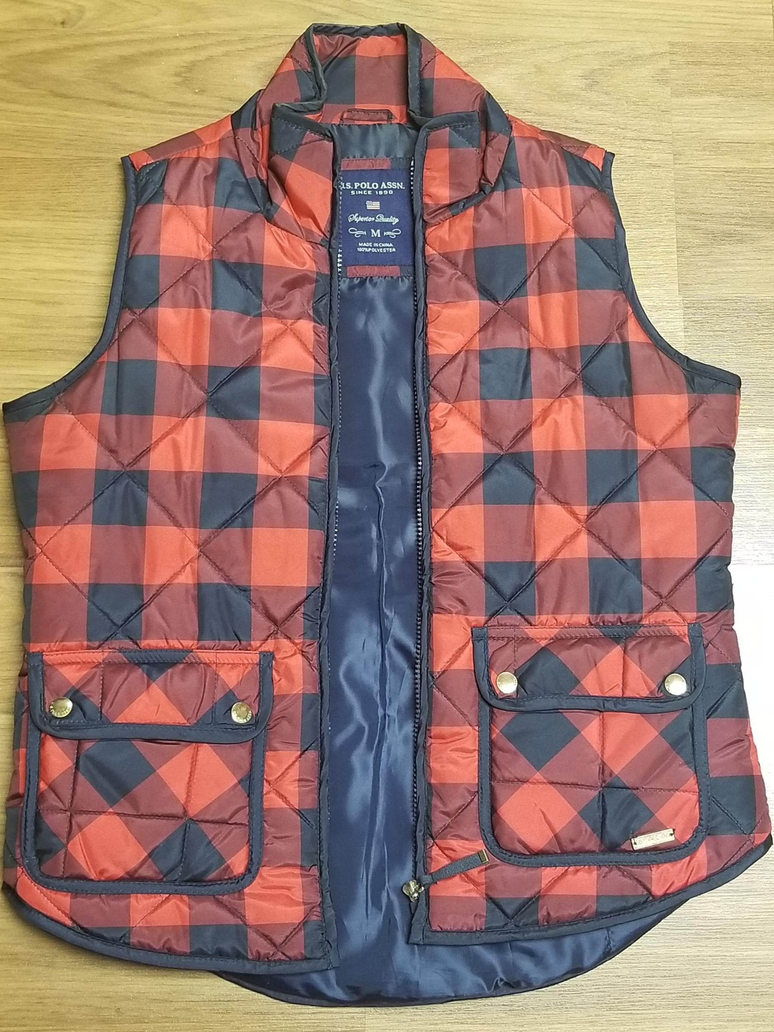 LIKE NEW U.S. POLO ASSN. Red and Black Buffalo Plaid Puffer Women's Vest Size M - U.S. Polo Assn.