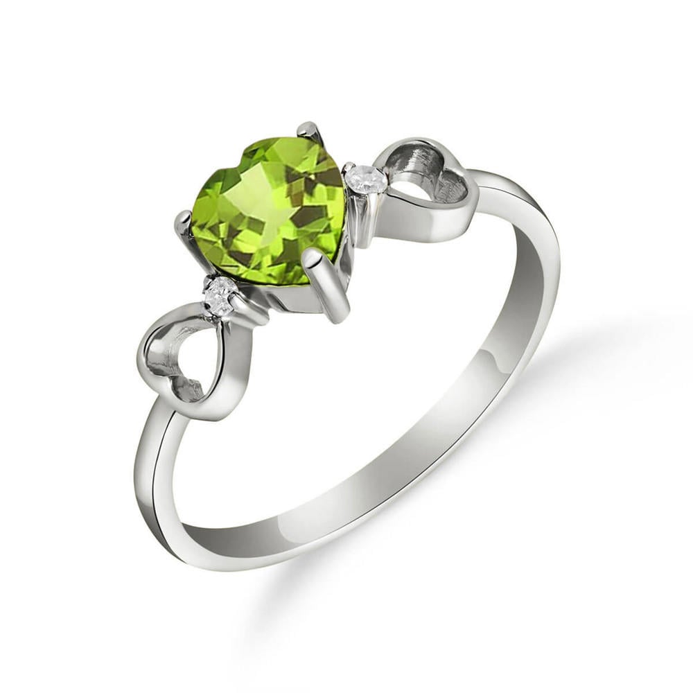 14K. SOLID GOLD RING WITH NATURAL DIAMONDS & PERIDOT (White Gold)