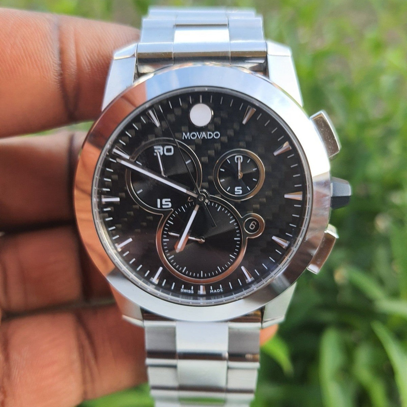 Movado Vizio Black Carbon Fiber Dial Silber Stainless Steel Men's Watch 0606551