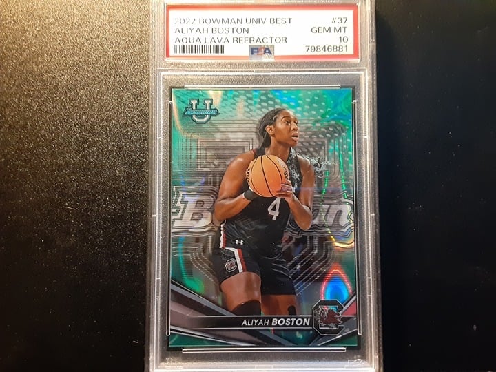 Aliyah Boston ,Bowman Indiana Fever Rookie Basketball Card , Aqua 174/199 PSA 10