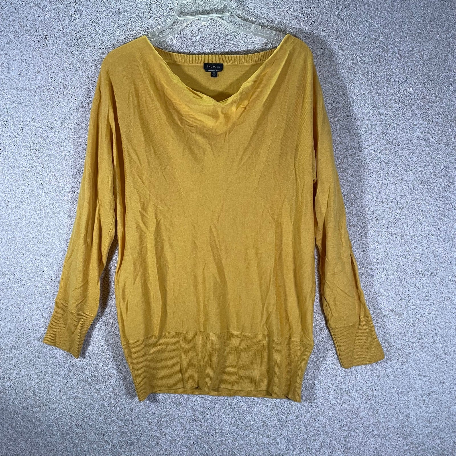 Talbots Woman XL Merino Wool Cowl Neck Tunic Sweater Top Long Sleeve Cozy Yellow