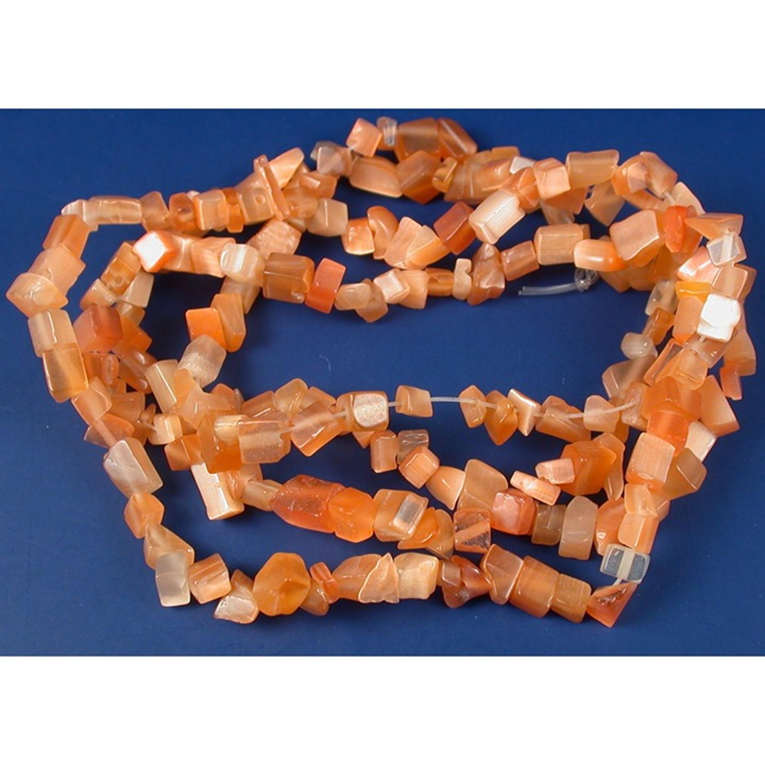 Cats Eye Chip Beads Orange 34" Strand