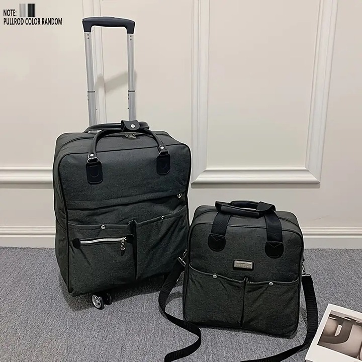 2 Pcs Minimalist Versatile Luggage Bag Set Black: Large Capacity Suitcase With W