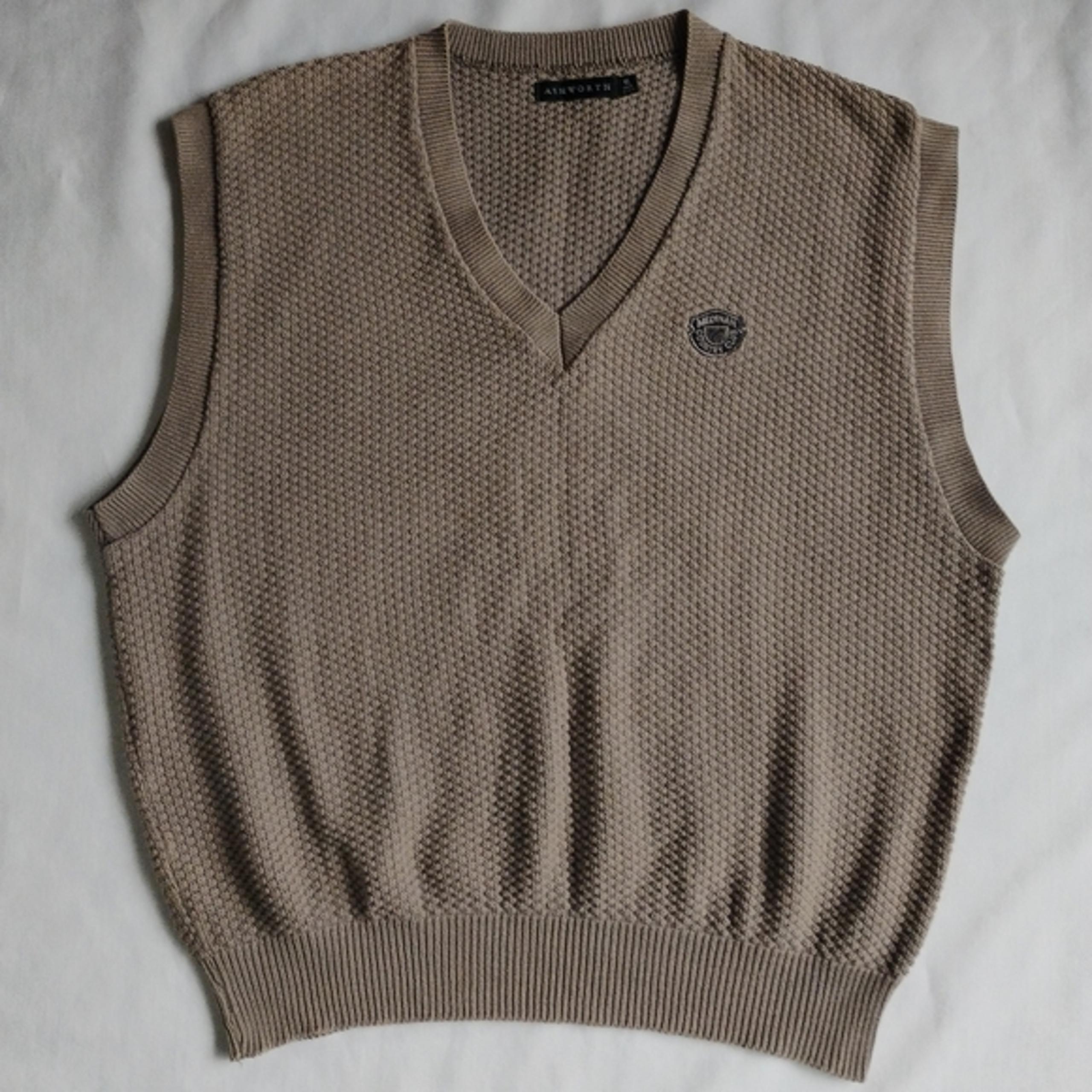 Men's XL Ashworth Tan Beige V-Neck Vest Sleeveless Sweater Luxury Country Club