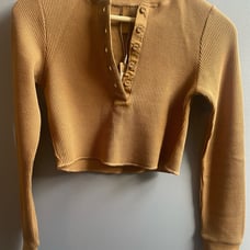 SKIMS Waffle Long Sleeve Crop Henley Camel