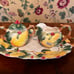 Vintage 1991 Fitz And Floyd Holiday Pear Sugar Creamer And Tray Set