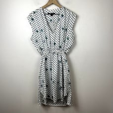 Theyskens Theory Printed Mini Dress Semi-Sheer Back Layered Size L Abstract