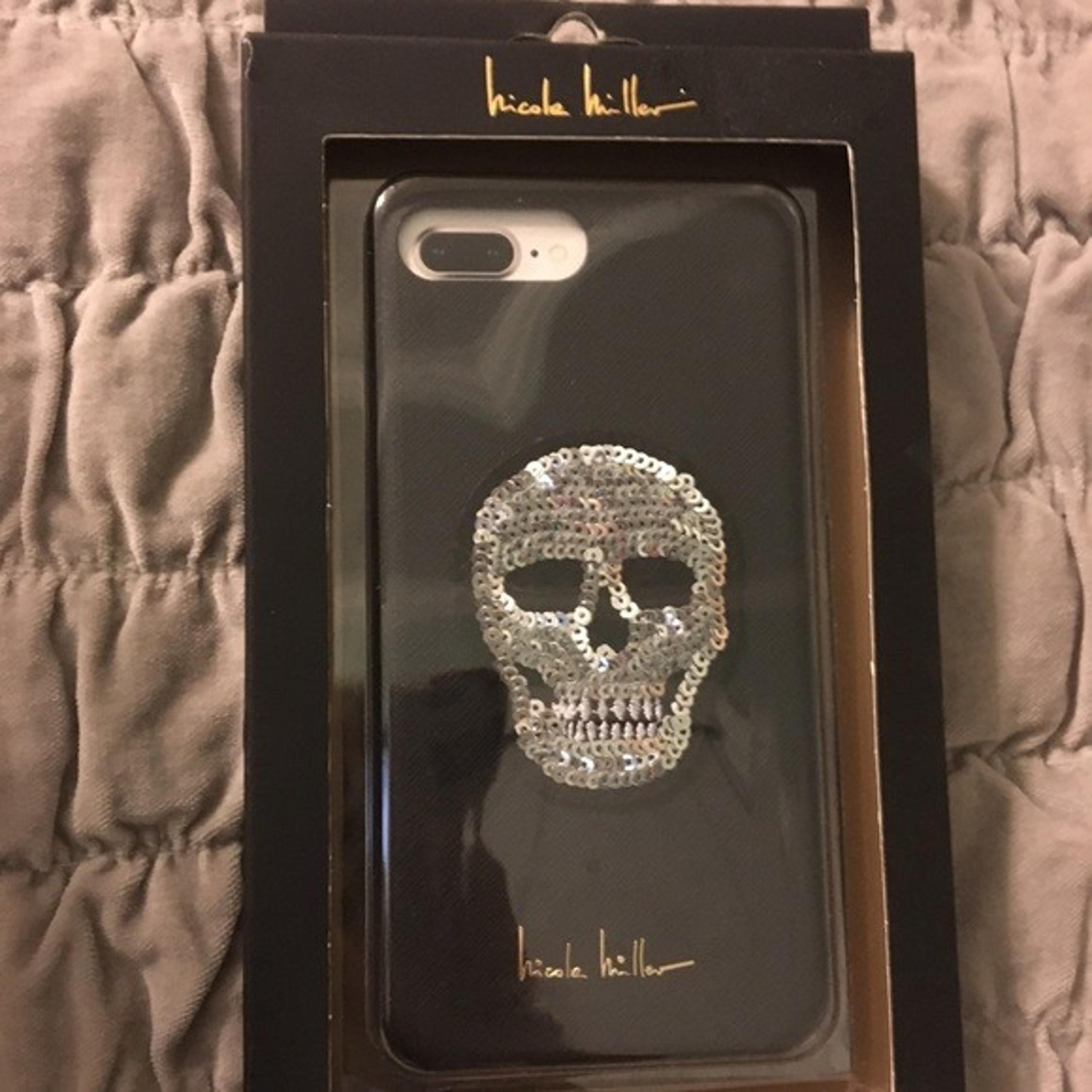 Nicole Miller Silver Sequin Skull Phone