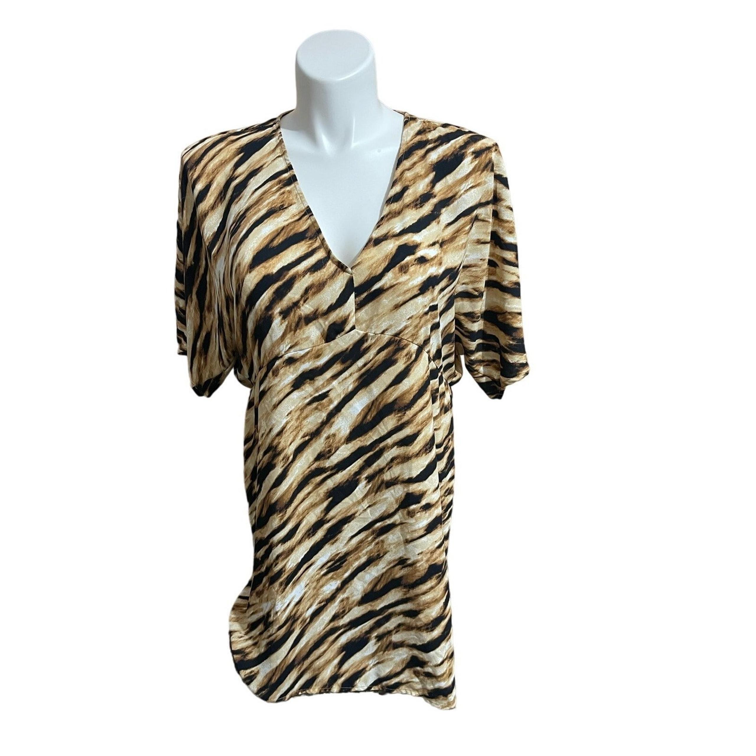 Tigeress Plus Size 1X Mini Dress - Deep V-Neck Short Dolman Sleeves - Leith