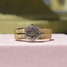 14k yellow gold 6 prong Diamonique brilliant CZ ring size 7.75