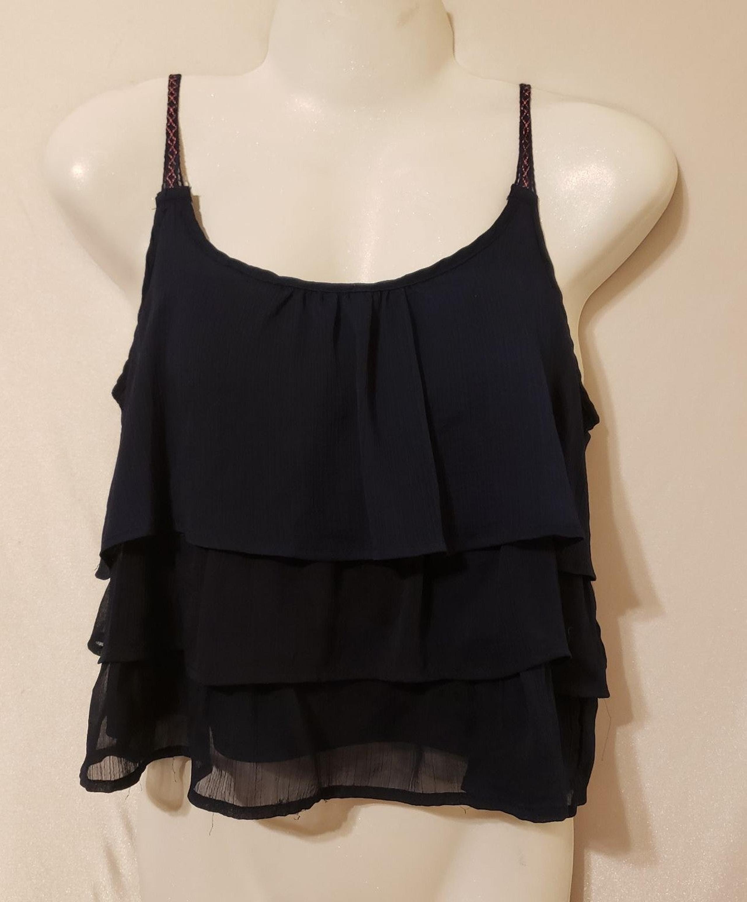 Aeropostale Navy Blur Ruffle Crop Tank M